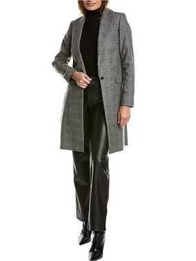 AllSaints Tamia Check Wool-Blend Duster Black/Gray Plaid Long Single-Button Coat